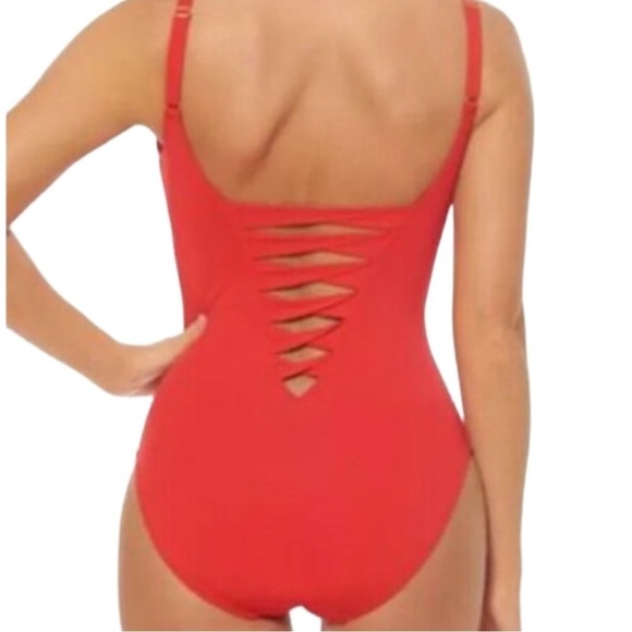 Bleu Rod Beattie scarlet twisted front one piece bathing suit size 12 - Picture 2 of 14